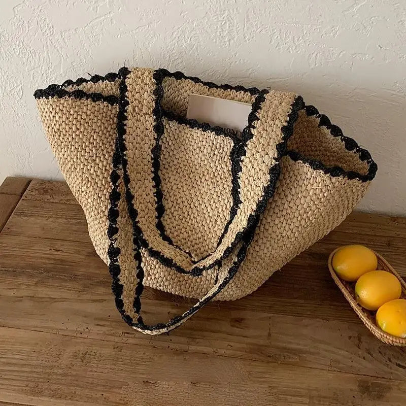 AIERTU  -  Korean Style Sweet Grass Woven Bow Bags Women's Beach Vacation Single Shoulder Hand-held Beach Bag Aiertu