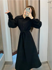 Aiertu Polo Black Shirt Dress Women Vintage Casual Long Sleeve Party Dresses Elegant Kpop Fashion Harajuku Robe Female Aiertu