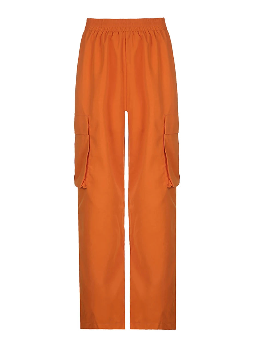 AIERTU  -  Halloween Baggy Cargo Pants Low Waist Loose Jogger Parachute Pants with Drawstring Orange Wide Legs Y2K Chic Trousers Streetwear Aiertu