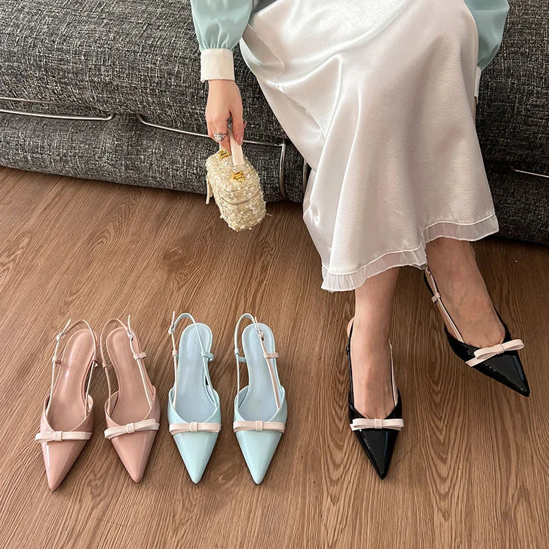 AIERTU  -  Bow Elegant Women's Sandals Summer Fashion Kitten Heels Dress Shoes Ladies Pointed Toe Slingbacks Women Heels and Pumps Aiertu