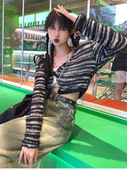 Aiertu FALL OUTFIT Cardigan Women Slim Popular All-match Leisure V-neck Autumn Lovely Knitting Daily Striped Ladies Elegant Korean Style Sexy New aiertu