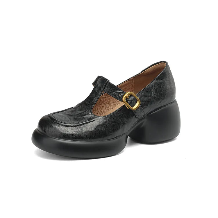 Aiertu NEW Spring/Autumn Women Pumps Genuine Leather Shoes for Women Round Toe Mary Janes Chunky Heel Women Pumps Buckle Platform Shoes Aiertu