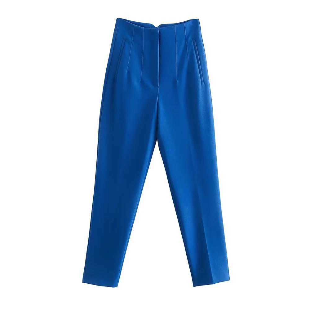 Aiertu Women Fashion With Pockets Casual Basic Solid Pants Vintage High Waist Zipper Fly Female Ankle Trousers Pantalones Mujer aiertu