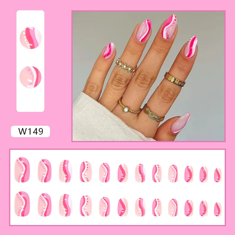 Aiertu 24pcs/Box Ballerina Nail Tip Purple with Design Manicure Patches Fresh Floral Almond False Nails Press on Med Nails Detachable Aiertu