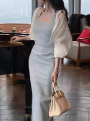 Aiertu Women Fashion Elegant Casual Midi Dress Halter Bodycon Slim Vintage Party Birthday Vestidos Female Clothes Sleeveless Lady Robe Aiertu