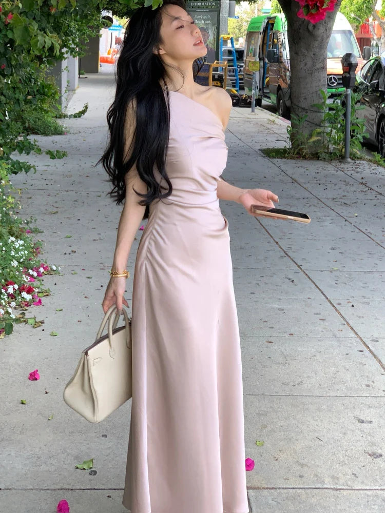 Aiertu Vintage Elegant Evening Party Dresses Women Summer Solid Fashion Korean Y2k Design Dress Female Irregular Slim Casual Clothing Aiertu