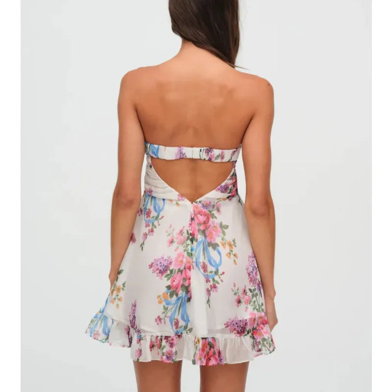 AIERTU  -  New Sexy French Print Translucent Floral Tube Top A-shaped Dress Dress Aiertu