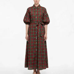 AIERTU  -   Women's New Christmas Elements Green Red Plaid Long Casual Fashion Shirt Dress Long Dress Aiertu