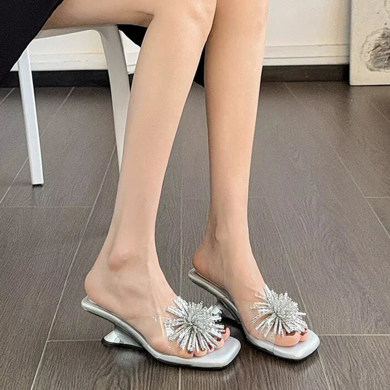 AIERTU  -  Transparent Pvc High Heel Slippers Women Summer 2026 Luxury Silver Flower Strange Heel Designer Sandals Woman's Glass Slipper Aiertu