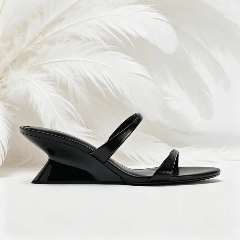 AIERTU  -  Summer Wedge Women's Sandals Leather Round Toe Mules Casual Balck Slides Concise Chunky Heel Women Slippers Sandalias De Mujer Aiertu