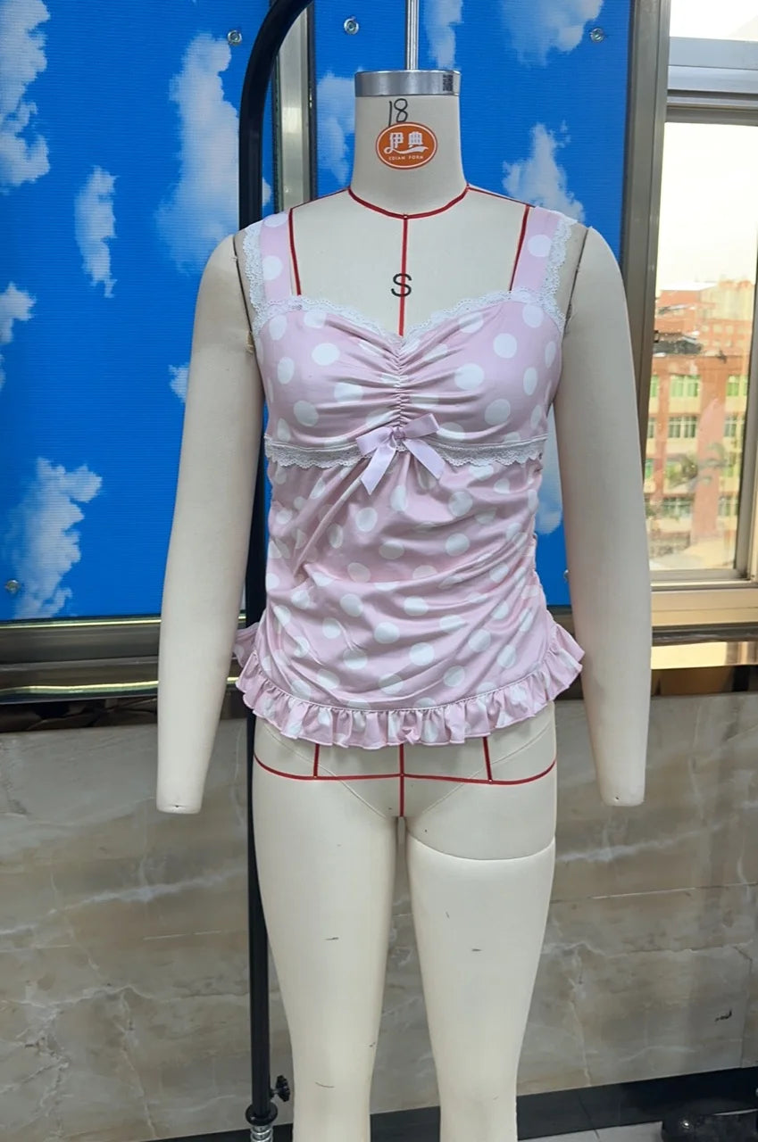 AIERTU  -  00s Fairycore Lace T-Shirts Tops Women Lace  Slim Fit V-Neck Long Sleeve T-Shirts Kawaii Bow Trim Sleeveless Milkmaid Vests Aiertu
