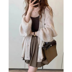 Autumn Knitted Lazy Style Long Sleeve Women's Loose Cardigans Winter Keep Warm Sweater Coat Fashion Solid Casual Tops Aiertu