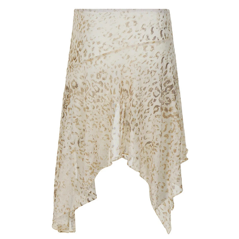 OMSJ High Waist Leopard Printed Asymmetric Hem Midi Skirts Summer Holiday Casual Sexy Women's Slimming Skirts Bottom Aiertu