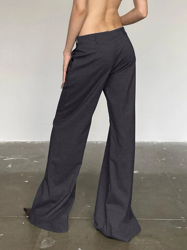 Aiertu Low Waist Wide Leg Suit Pants Women Old Money Style Korean Fashion Baggy Trousers Female Office Wear Elegant Gray Pants Aiertu
