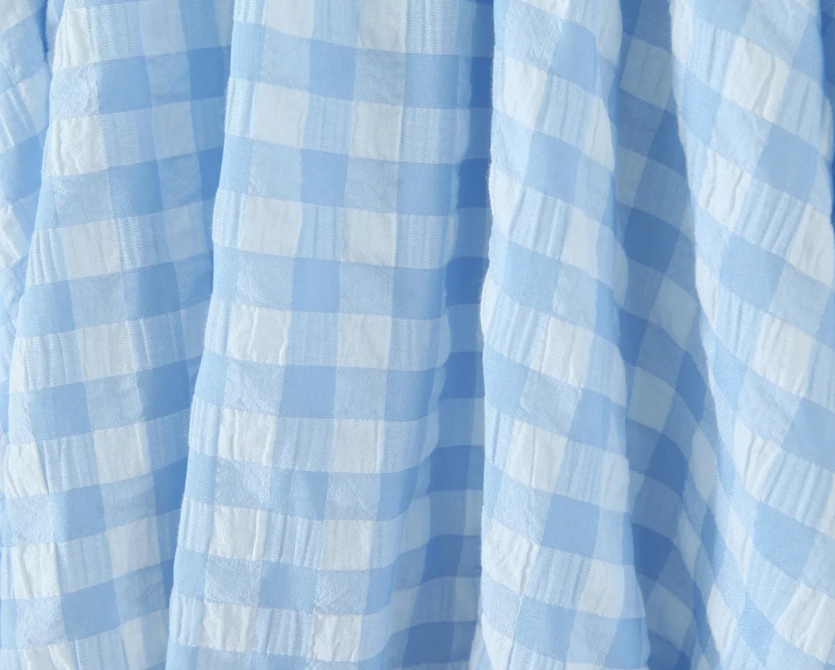 AIERTU  -  Blue Gingham Halter Mini Dress Women Y2K Ruffle Bustier Puff Balloon Hem Party Dress Aiertu