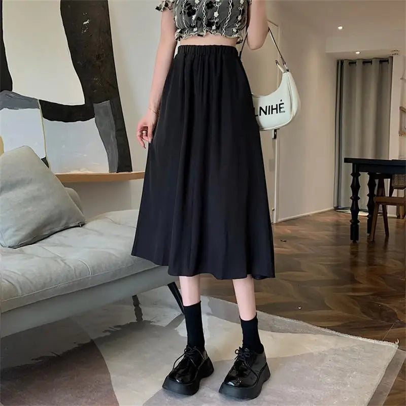 Aiertu Vintage Floral Print A-line Pleated Long Skirts Summer Women Korean Skirt Streetwear Drawstring Elastic Waist Midi Skirt Aiertu