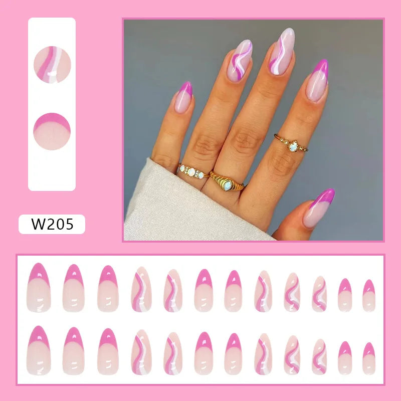 Aiertu 24pcs/Box Ballerina Nail Tip Purple with Design Manicure Patches Fresh Floral Almond False Nails Press on Med Nails Detachable Aiertu