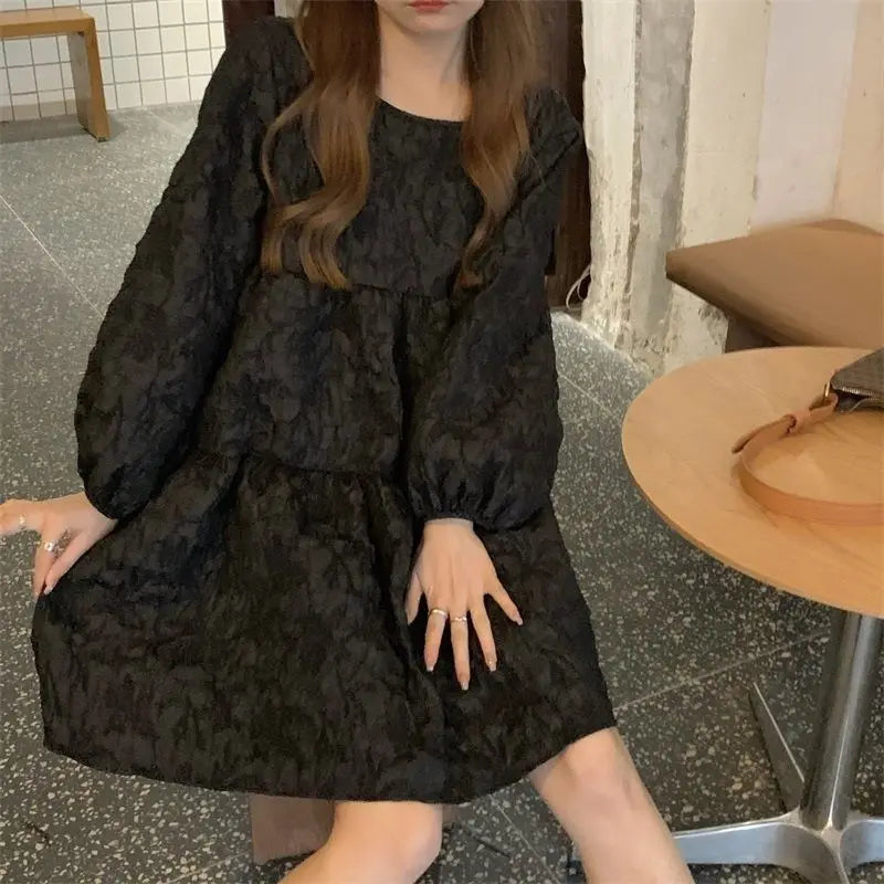 Aiertu Gothic Harajuku Oversized Black Dress Women Goth School Student Long Sleeve Short Dresses Autumn Korean Fashion Kpop Aiertu