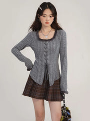 Aiertu Bandage Drawstring Knitted Cardigan Women Autumn Winter Vintage Split Cardigans Korean Fashion Y2k Sweaters Bottoming Shirt Top Aiertu