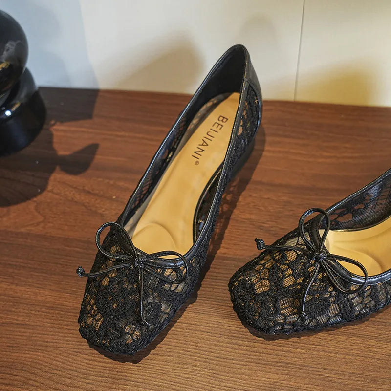 AIERTU  -  New Women's Shoes Exquisite Lace Square Head Low Heels for Woman Elegant French Style Casual Shoes Designer Shoes Zapatos Mujer Aiertu