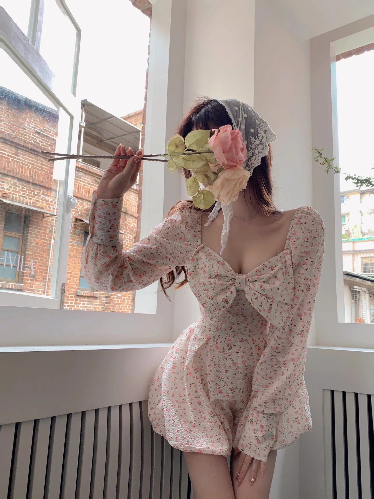Aiertu Japanese Sweet Floral Lolita Dress Women Bow Chic Elegant Beach Party Dresses Ladies Y2k Pink Kawaii Summer One-piece Dress Aiertu