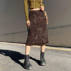 Aiertu Harajuku Vintage Long Skirts Women Floral Print Gothic Retro Skirts Grunge Aesthetic Streetwear Punk A Line Midi Skirt Aiertu