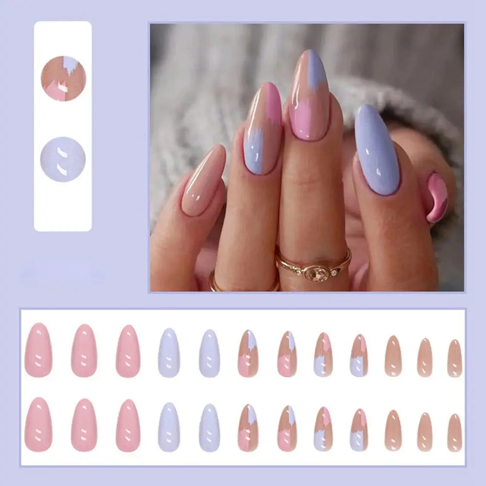 Aiertu 24pcs/Box Ballerina Nail Tip Purple with Design Manicure Patches Fresh Floral Almond False Nails Press on Med Nails Detachable Aiertu