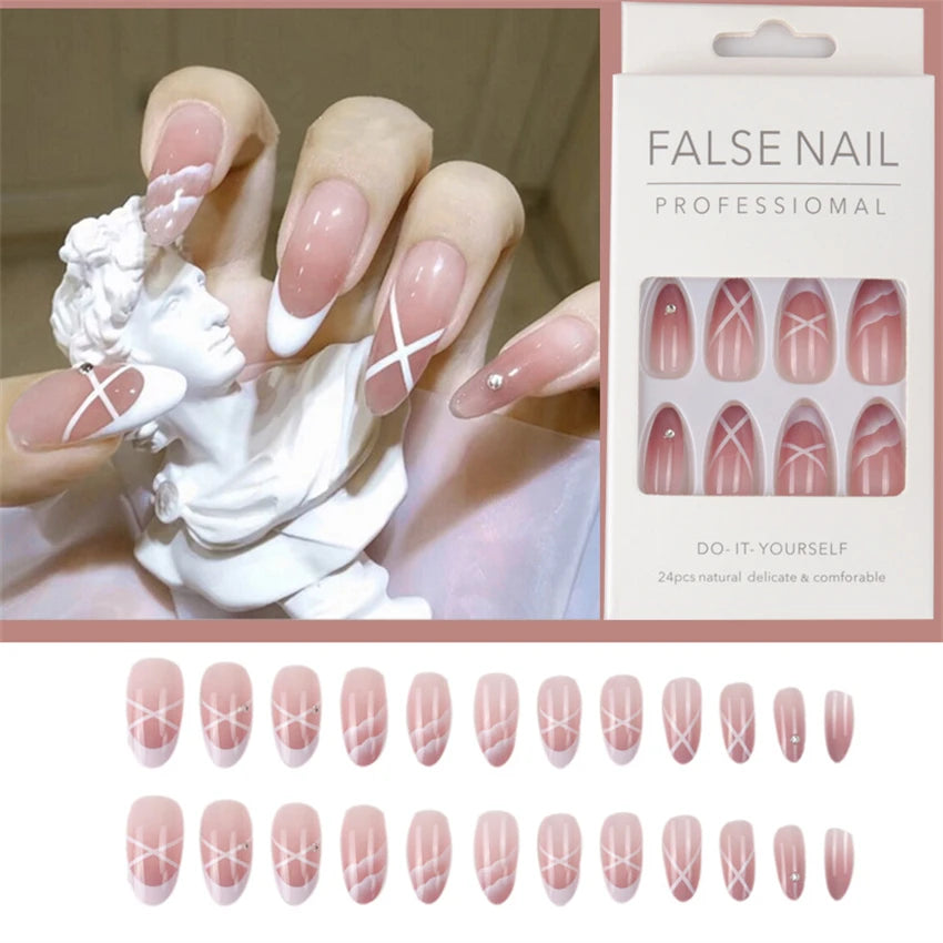 Aiertu 24pcs/Box Ballerina Nail Tip Purple with Design Manicure Patches Fresh Floral Almond False Nails Press on Med Nails Detachable Aiertu