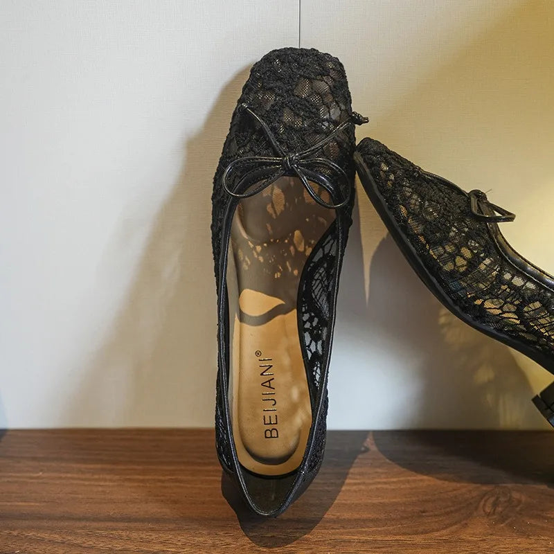 AIERTU  -  New Women's Shoes Exquisite Lace Square Head Low Heels for Woman Elegant French Style Casual Shoes Designer Shoes Zapatos Mujer Aiertu