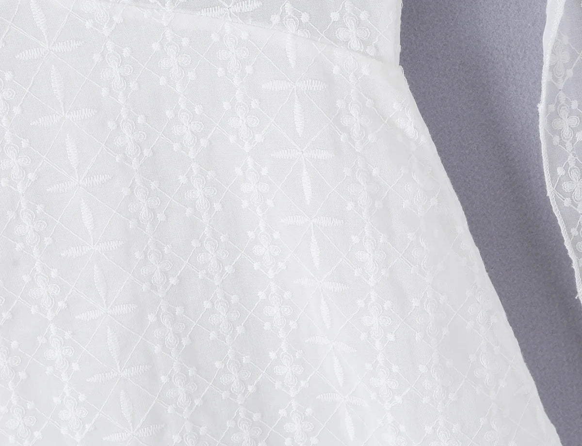AIERTU  -  Summer White Lace Mini Dress Women Off Shoulder Tie Detail Sleeve V Neck Beach Party Irregular Dress Aiertu