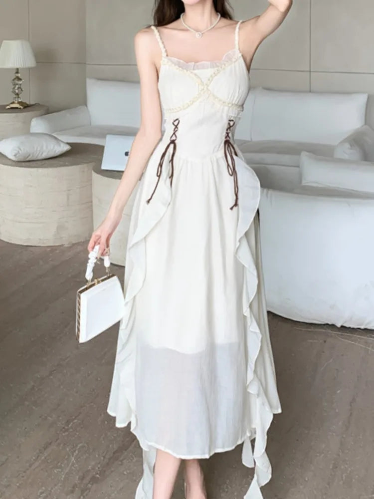 Aiertu Sleeveless Casual Women Summer Halter Midi Dress Satin A-Line Solid Chic Party Sexy Evening Club Birthday Clothes Female Vestido Aiertu