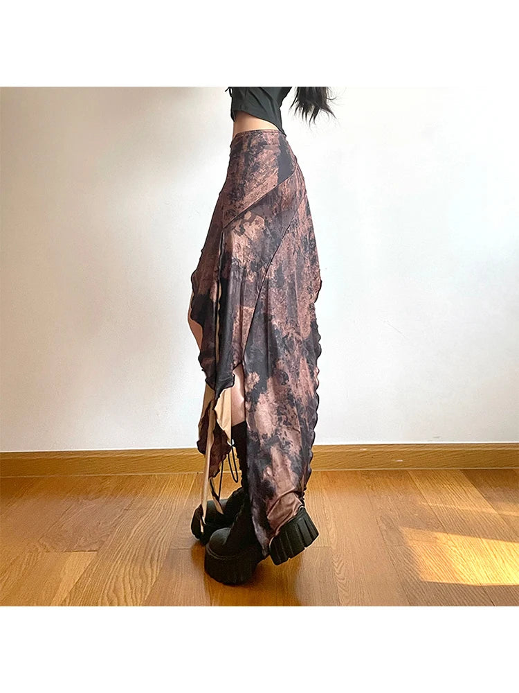 Aiertu Women's Irregular Skirt Harajuku Y2k Vintage Long Brown Skirts 90s Aesthetic Korean A-Line Skirt Emo 2000s Trashy Clothes 2024 Aiertu