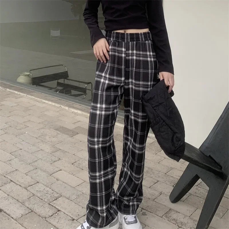 Aiertu Fashion Warm Plush Pants Cashmere Thick Plaid Ladies Winter Casual Loose Wide-legged Pants Korean Streetwear Students Aiertu