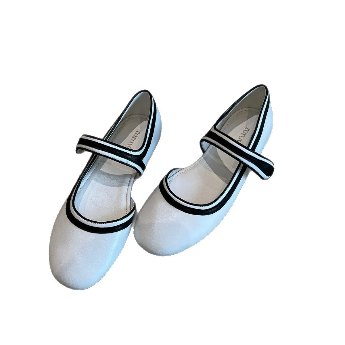 AIERTU  -  French Style Flat Bottom round Head Pearl Embellished Mary Jane Shoes Women's Slip-On Shoes with Magic Tape Spring New Arrival Aiertu