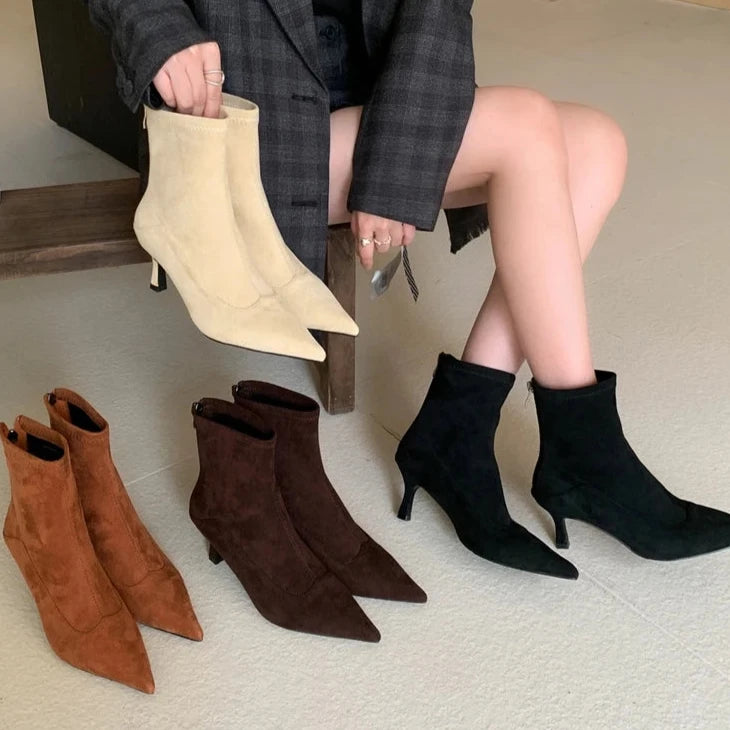 Winter New Brand Women Ankle Boots Fashion Pointed Toe Ladies Elegant Short Boots Thin High Heel Dress Pumps Aiertu