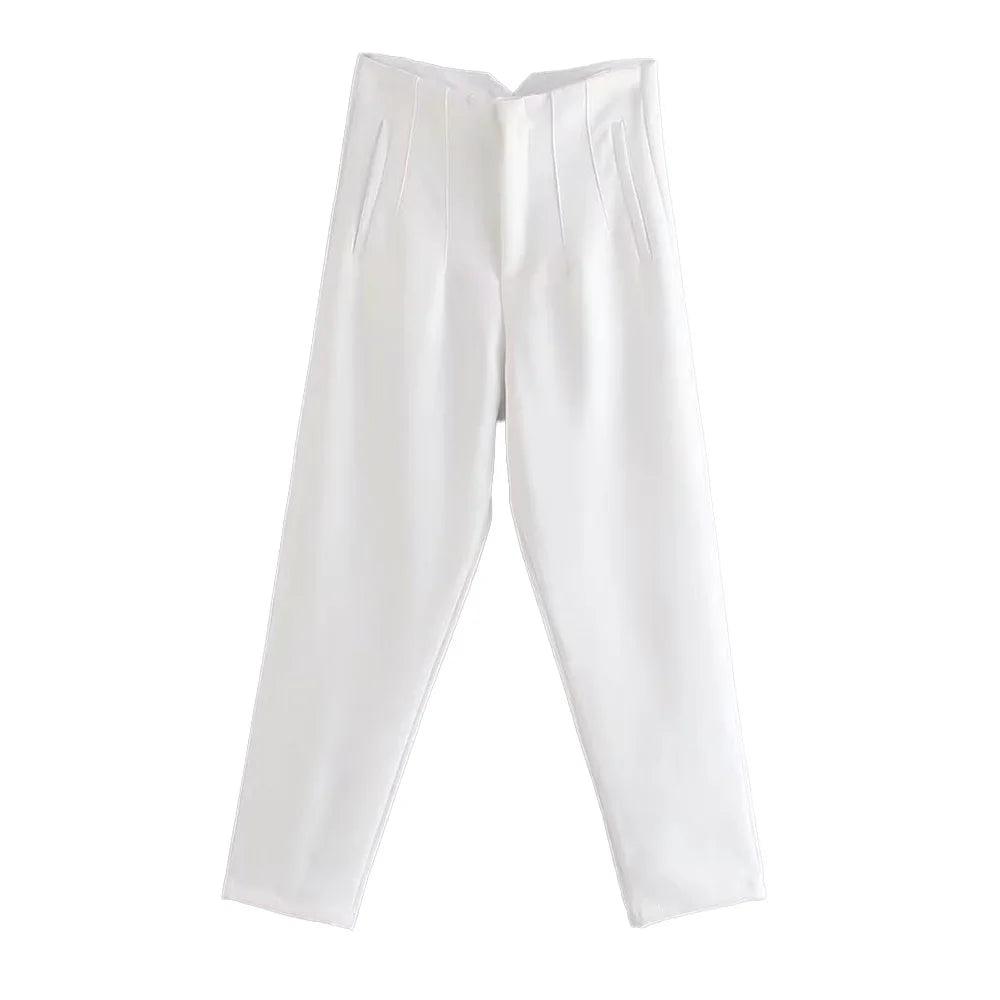 Aiertu Women Fashion With Pockets Casual Basic Solid Pants Vintage High Waist Zipper Fly Female Ankle Trousers Pantalones Mujer aiertu