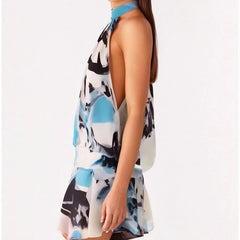 AIERTU  -  Women'S Sexy Sleeveless Blackless O Neck Strap Halter Short Mini Dress Spicy Beach Printed Vintage Summer Beach Dresses Aiertu