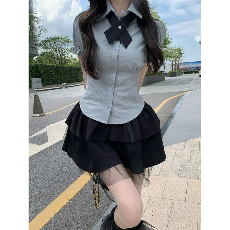 Aiertu Sexy White Blouses Women Korean Fashion Shirt Chic Harajuku Preppy Elegant Female Japanese Casual JK Slim Y2k Blusas Cute Tops Aiertu