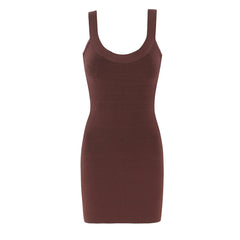 AIERTU  -  Elegant Women Coffee U Collar Knitted Mini Sling Dress Zipper Back Backless Package Hips Short Tank Dresses Skinny Robe Aiertu