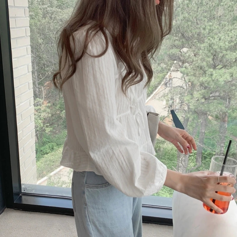 New Spring Women White Linen Cotton Blouses Girls Casual Shirt Women Long Sleeve Tops Korean Femme Soft Blusas Aiertu