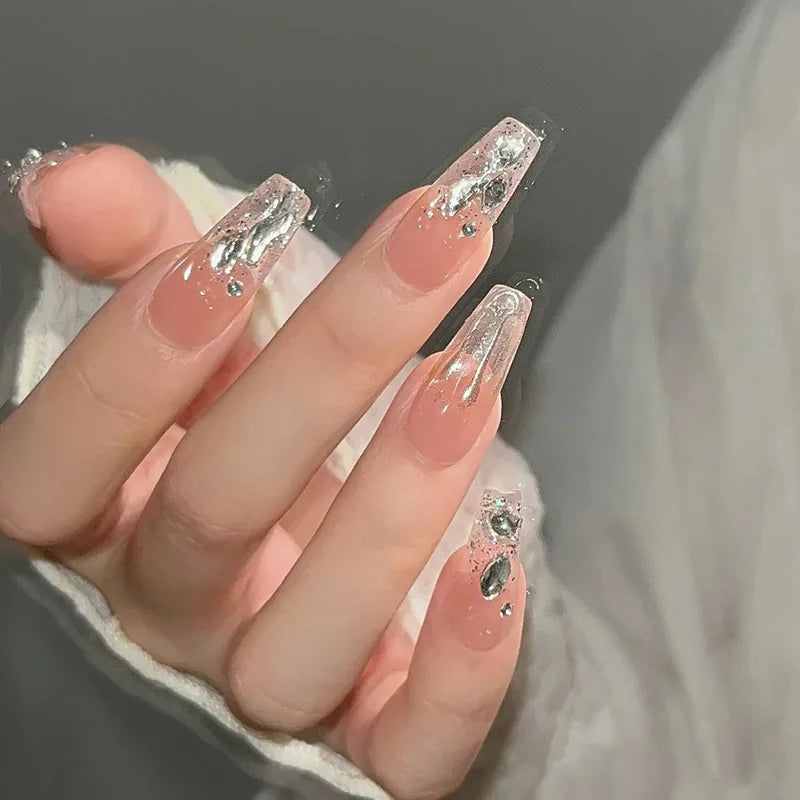 Aiertu 24Pcs Fake Nails Press On Tips Art Supplies Reusable Edhesive False For ABS Artificial Sith Adhesive Full Cover Nail Almond Aiertu