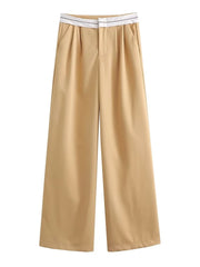 Aiertu  Women Fashion Side Pockets Patchwork Straight Pants Vintage High Waist Zipper Fly Female Casual Trousers Mujer Aiertu