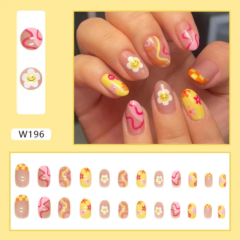 Aiertu 24pcs/Box Ballerina Nail Tip Purple with Design Manicure Patches Fresh Floral Almond False Nails Press on Med Nails Detachable Aiertu