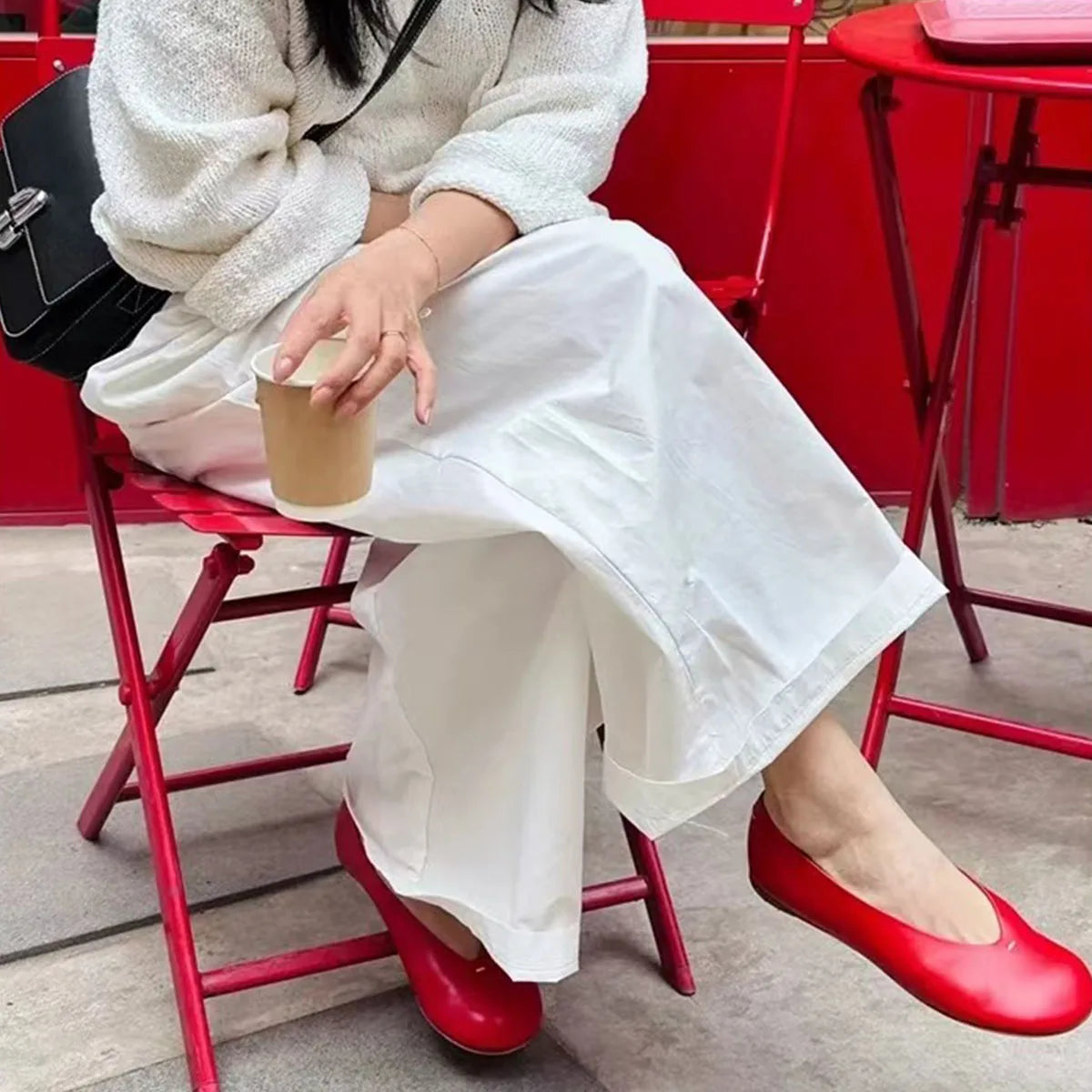 AIERTU  -  Red Round Toe Women's Mary Jane Flats Spring Cute Slip On Big Toe Ballet Flats Shoes Size 35-40 Aiertu
