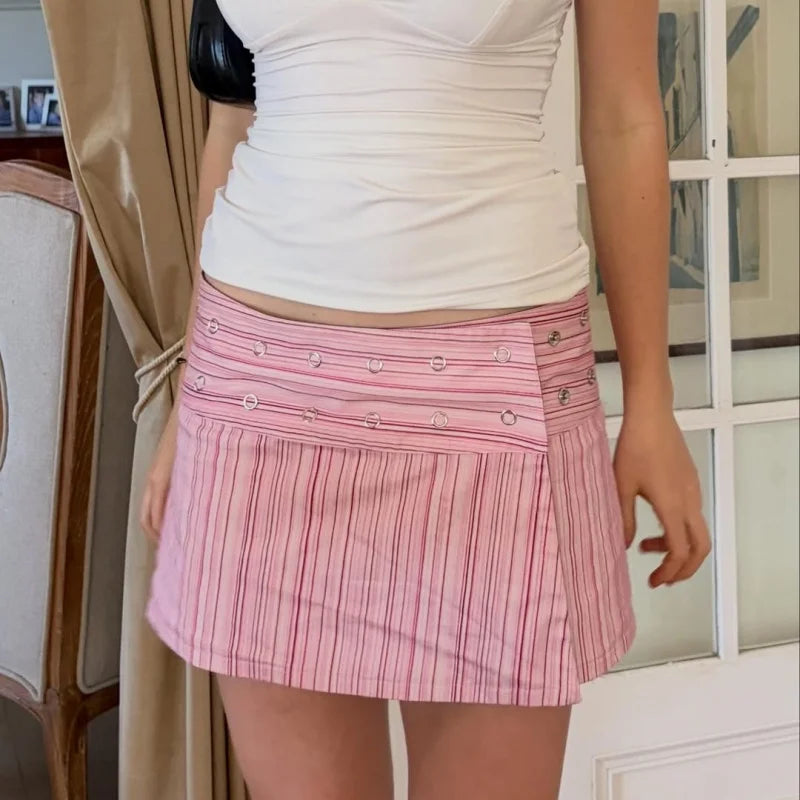 AIERTU  -  Women Y2K Striped Print Skirt Mid Rise Reversible Wrap Skirts Summer Going Out Skirt Boho Bikini Cover Up Beachwear Aiertu