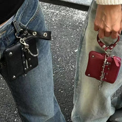 AIERTU  -  Motorcycle Rivet Chain Crossbody Carry Small Square Bag Wallet Fashionable Hanging Bag Hip Hop Retro Street Trend Mini Card Bag Aiertu
