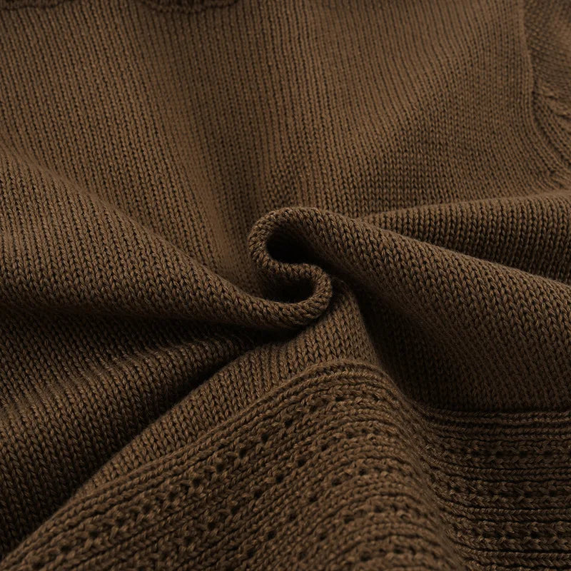 AIERTU  -  Brown Chunky Knit Shawl Collar Cardigan Long Sleeve Cropped Open Front Belted Daily Casual Streetwear Chunky Rib Cardigan Aiertu