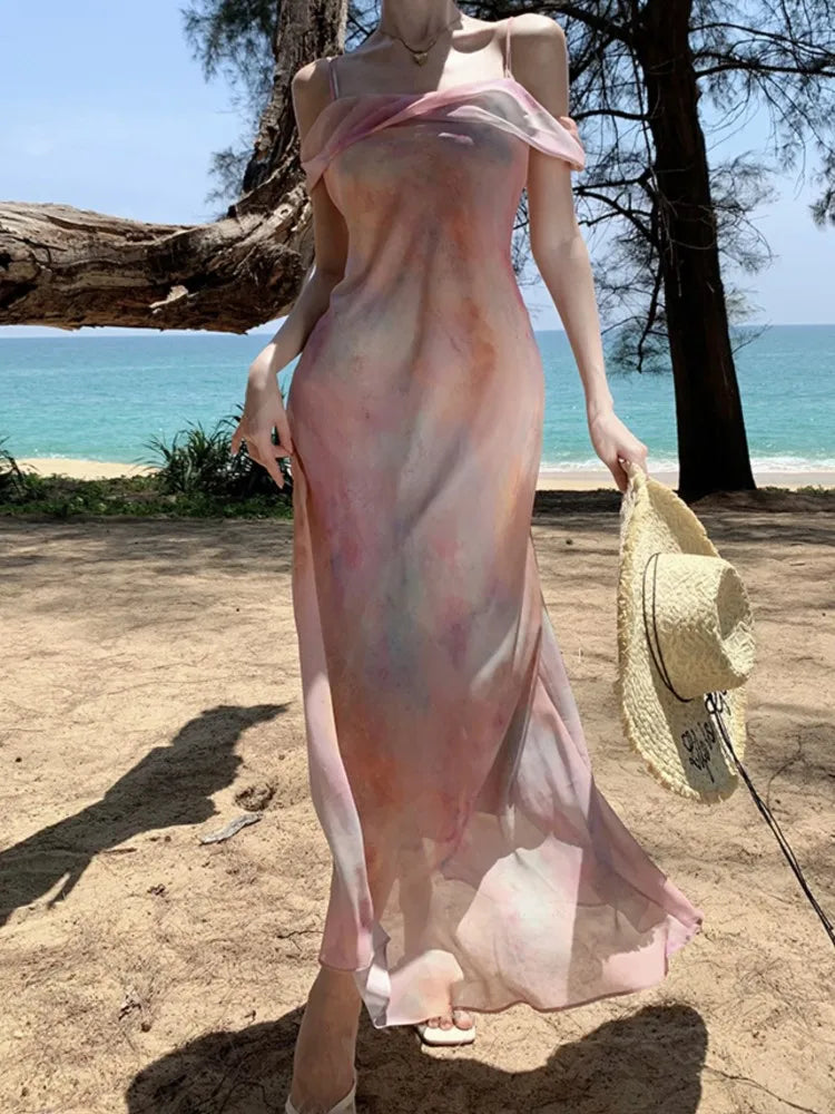Aiertu Summer Women Fashion Elegant Casual Midi Dress Spaghetti Strap Vintage Beach Holiday Party Vestidos Female Clothes Robe New Aiertu