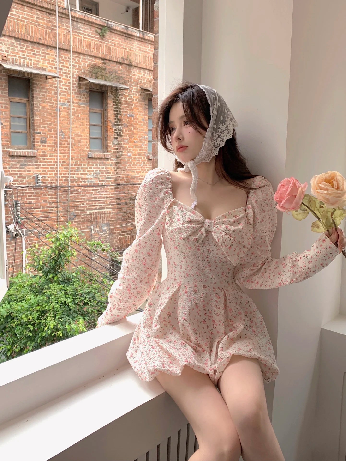 Aiertu Japanese Sweet Floral Lolita Dress Women Bow Chic Elegant Beach Party Dresses Ladies Y2k Pink Kawaii Summer One-piece Dress Aiertu
