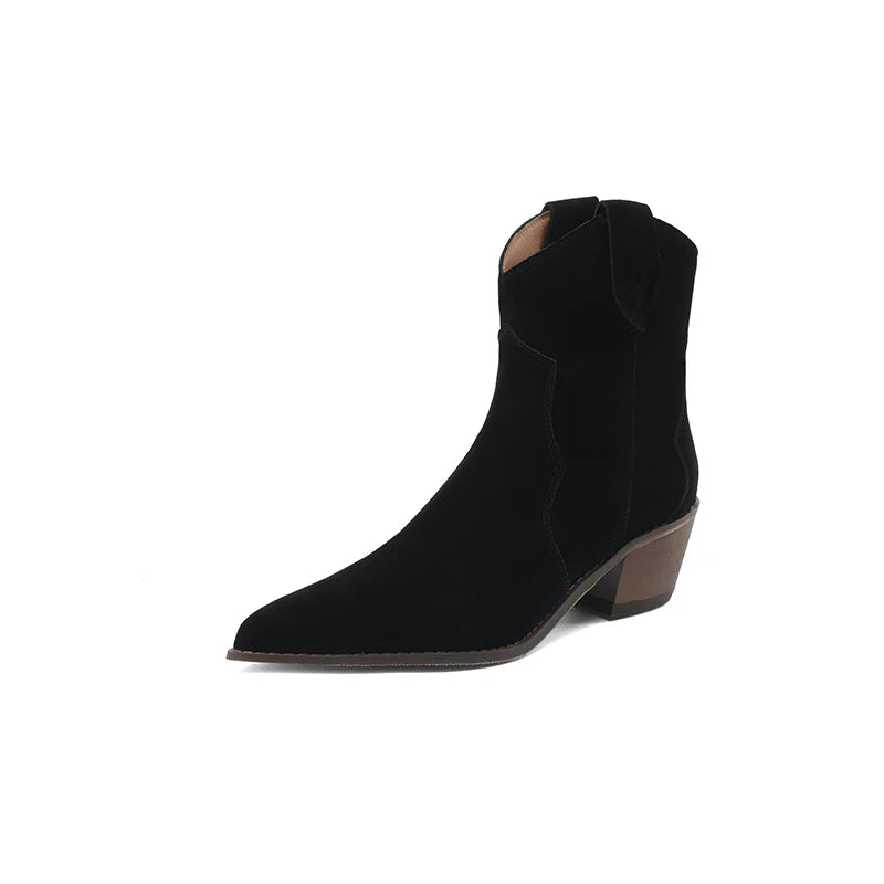 Aiertu Winter Classic Chelsea Boots for Woman Cow Suede Pointy Toe Wedge Heel Ankle Boots Simple Comfortable Cowboy Boots Female Aiertu